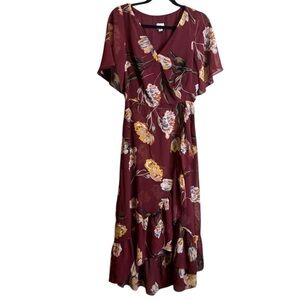 A New Day Dress Floral Maxi M Burgundy Boho Cottagecore